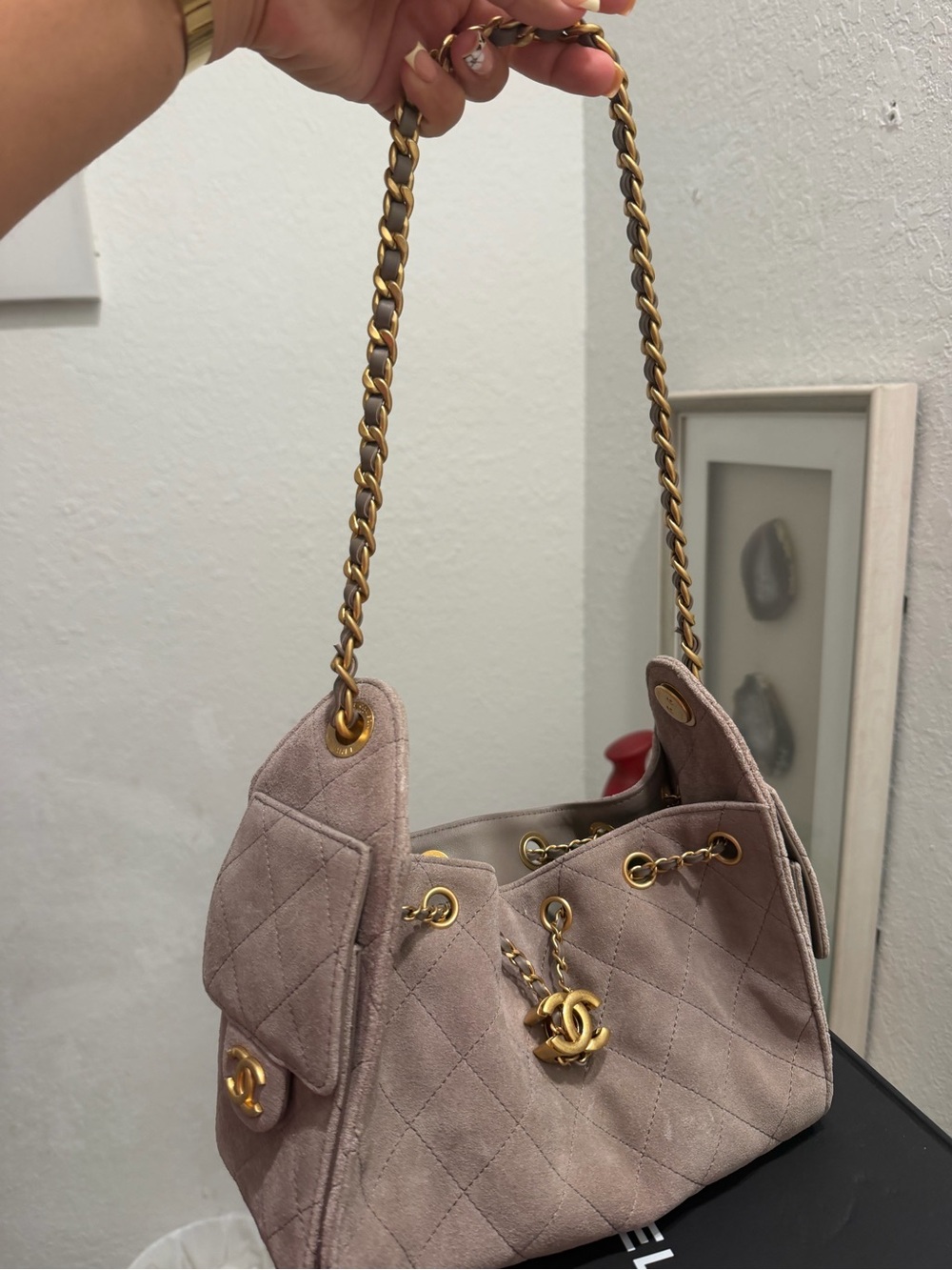 CHANEL hobo 25 mini Shoulder Bag with Gold Chain